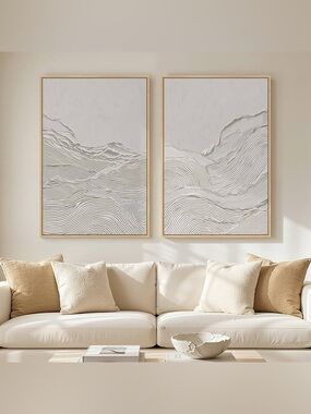 Large Framed Neutral Abstract Wall Art Set of 2
